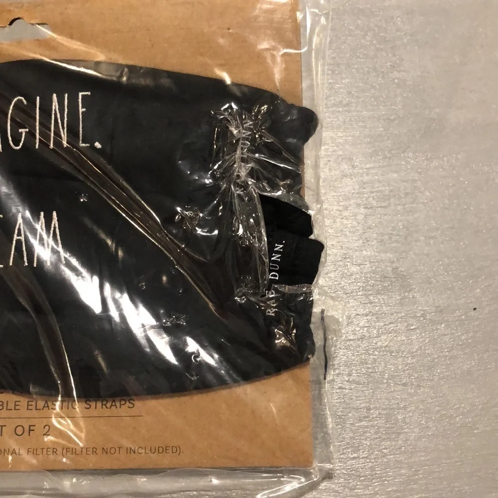 Rae Dunn Black Reusable Face Masks one says Imagine the other says Dream